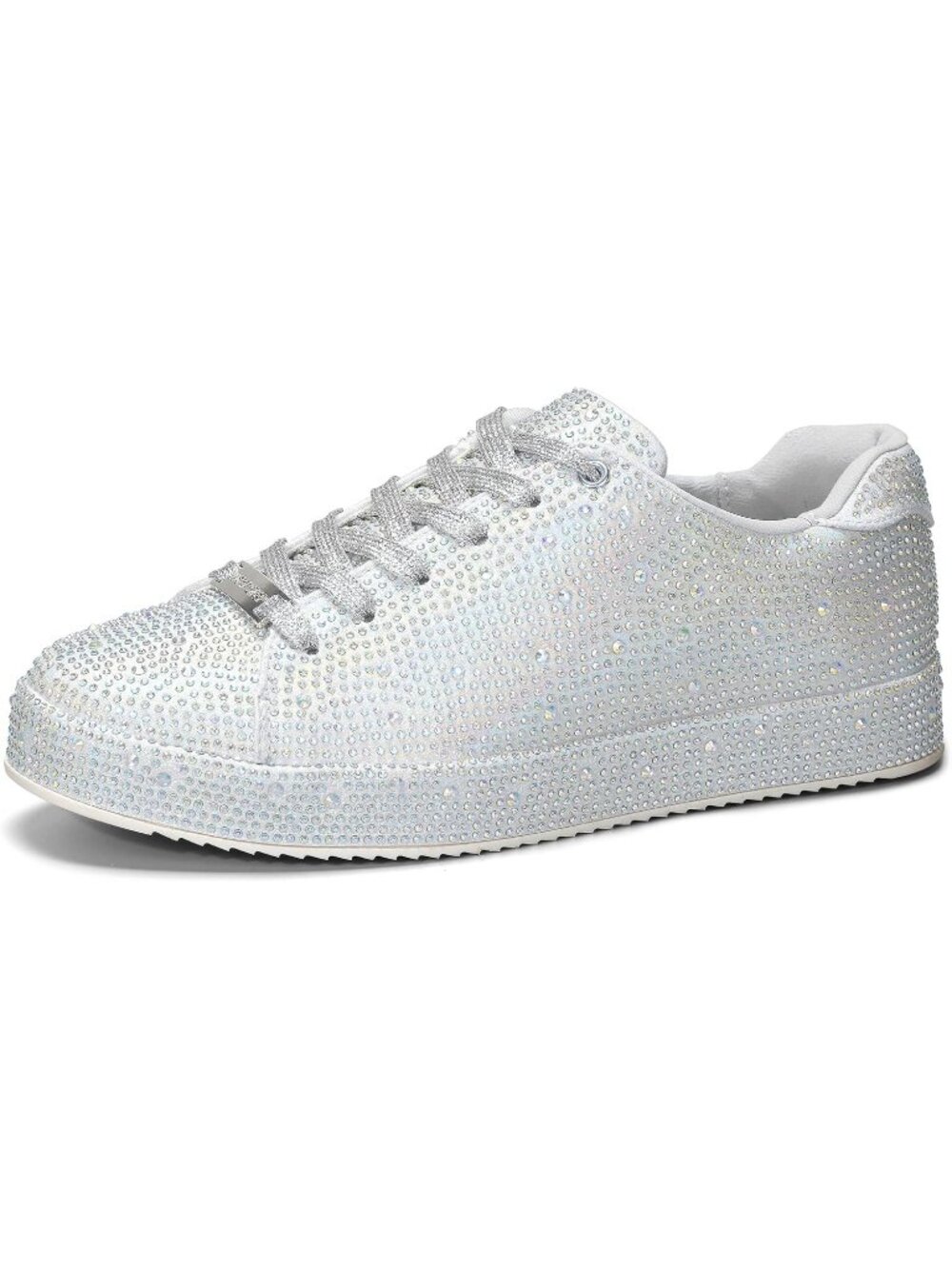 Women's Silver Stylish Sparkly Bling Rhinestone Fashion Glitter Non-Slip Sneaker - Picture 1 of 6